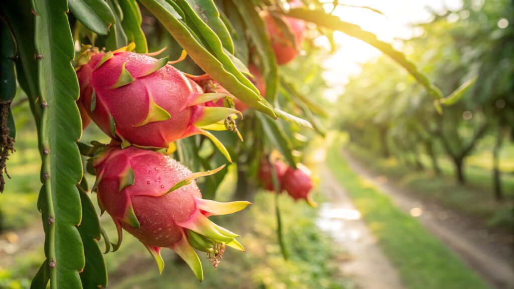 Dragon fruit growing in a commercial orchard