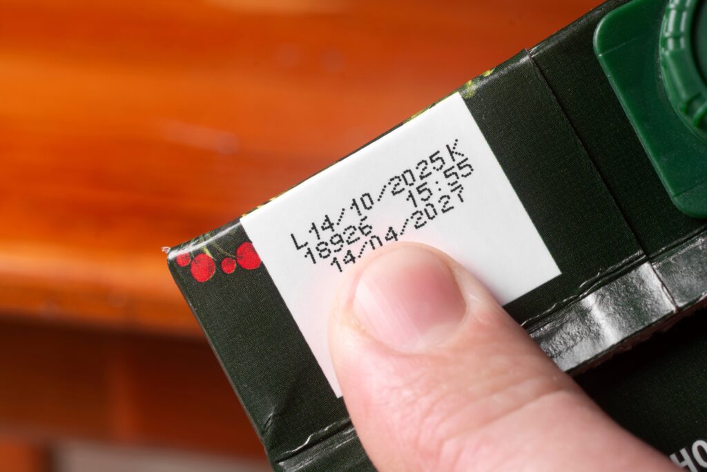 Date code on food packaging representing ingredient shelf life