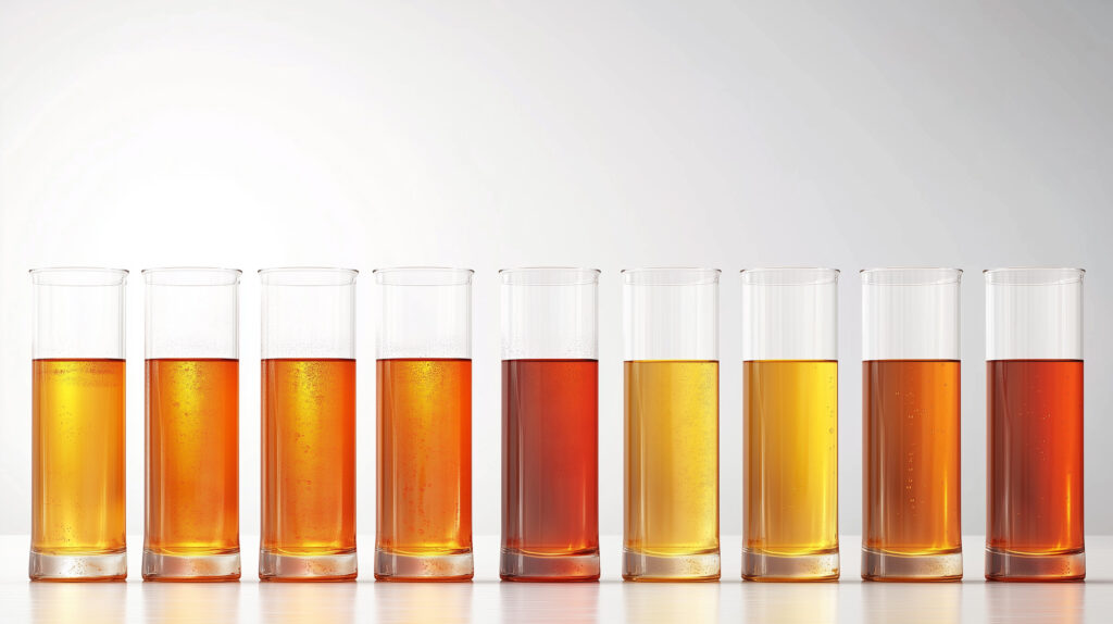Fruit ingredient samples showing differences in color and concentration